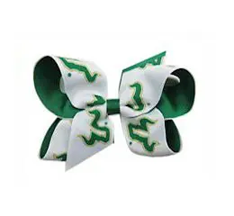 A white and green bow with a green and white logo.